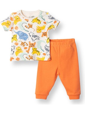 Hellobaby Hellobaby Erkek Bebek Tshirt-Patiksiz Alt Hayvan Baskılı Çıtçıtlı Bisiklet Yaka Uzun Paça Kısa Kol