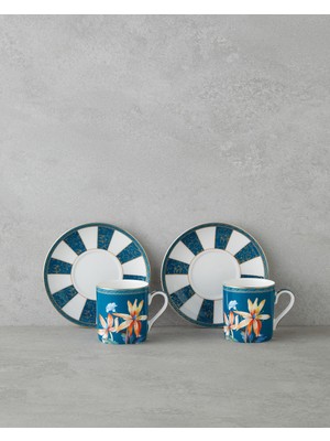 English Home Emberlyn New Bone China 4 Parça 2 Kişilik Kahve Fincan Takımı 90 ml Mavi