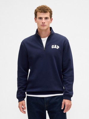 Gap Erkek Lacivert Relaxed Gap Logo Yarım Fermuarlı Sweatshirt