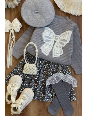 Miniğimin Cicileri Pul Payet Etekli Triko Kız Çocuk 5 Li Set - Gri