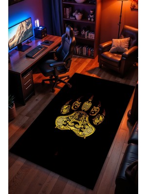 Viking Pagan Desenli Kaymaz Taban Makinede Yıkanabilir Gaming Oyuncu Gamer Genç Odası Halısı