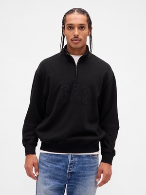 Gap Erkek Siyah Heavyweight Oversized Logo Yarım Fermuarlı Sweatshirt