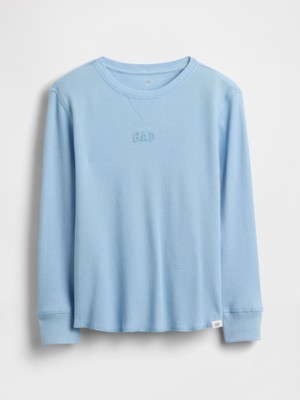 Gap Erkek Çocuk Açık Mavi Gap Mini Logo Waffle-Knit T-Shirt