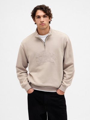 Gap Erkek Krem Heavyweight Oversized Logo Yarım Fermuarlı Sweatshirt