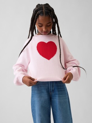 Gap Kız Çocuk Pembe Relaxed Grafik Baskılı Crewneck Kazak