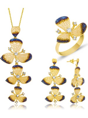 Gumush Gümüş Sarı Çiçek Bayan Set