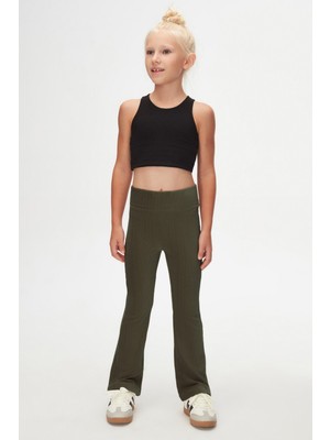 Lovetti Kamuflaj Yeşil Fitilli Kadife Ispanyol Paça Pantolon