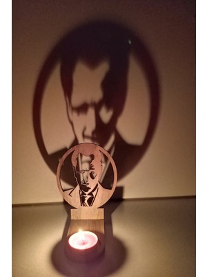 Marsilyan Mustafa Kemal Atatürk Figür Kahverengi Ahşap Gölge Mumluk Projeksiyon Biblo – Mum Hediyeli Mka