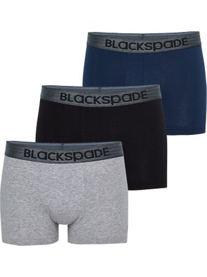 Blackspade Erkek Boxer 3′lü Paket Modern Basics 9472 - Gri Lacivert Siyah (Gri Bel Lastiği)