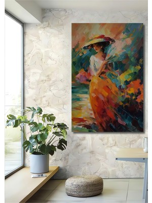 Teona Ahşap El Yapımı Yağlı Boya Görünümlü Kadın Fanlı Ev,antre,salon,ofis,mutfak,yatak Odası Tablosu