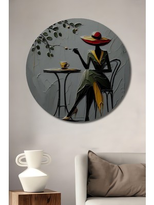 Teona Ahşap Kadın Figürlü Yağlı Boya Görünümlü Ahşap Dekoratif Tablo Yuvarlak Duvar Tablosu