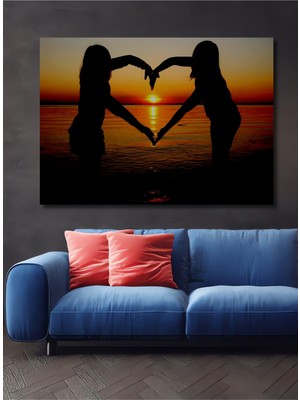 Teona Ahşap Iki Kadın Silüeti Kalp Figürü Gün Batımı Ahşap Dekoratif Ev,antre,ofis,mutfak,yatak Odası Tablo