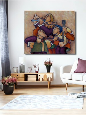 Teona Ahşap Müzik Ziyafeti Yağlı Boya Görünümlü Ahşap Dekoratif Ev,antre,salon,ofis,mutfak,yatak Odası Tablo