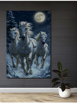 Teona Ahşap Büyülü Kar Atları Yağlı Boya Görünümlü Dekoratif Ahşap Ev,antre,salon,ofis,mutfak,yatak Odası Tablo