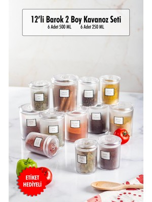 Skygo 12'li Barok Yuvarlak 2 Boy Kavanoz Seti & Saklama Kabı & Erzak Kabı 6*500 ML,6*250 Ml)