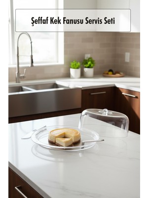 Skygo Şeffaf Akrilik Kek Fanusu ve Servis Seti – 33 x 39 x 14 cm (4 Parça)