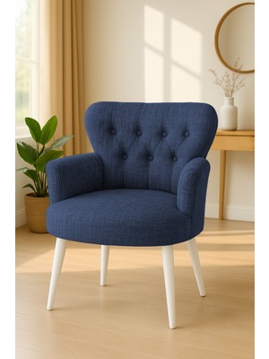 Waterybrook Tekli Berjer Koltuk - Keten Kumaş – Beyaz Ayaklı - 5 Renk Seçeneği