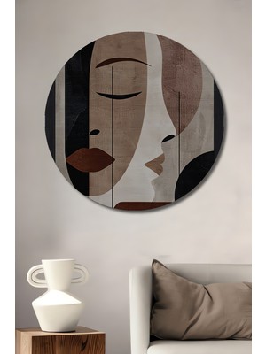 Teona Ahşap Gızemlı Yüzler Soyut Sanat Ahşap Dekoratif Tablo Yuvarlak Duvar Tablosu