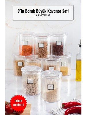 Skygo 9'lu Barok Yuvarlak Büyük Kavanoz Seti & Saklama Kabı & Erzak Kabı (9*2000 Ml)