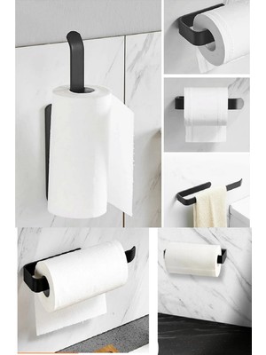 Marsilyan Mat Siyah Metal Kağıt Havlu Askısı – Mutfak Banyo Havlu Tutacağı Askısı Vida Veya Yapışt