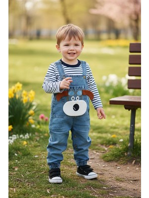 FullaModa %100 Pamuk Köpek Nakışlı Salopet Takım