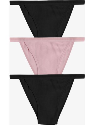 Koza İç Giyim Kadın Fitilli Pamuklu Lastikli 3'lü Külot