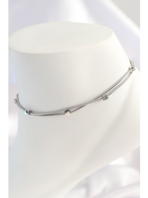 SP 316L Çelik Gümüş Renk Minimal Kare Model Kadın Halhal - Lisinya