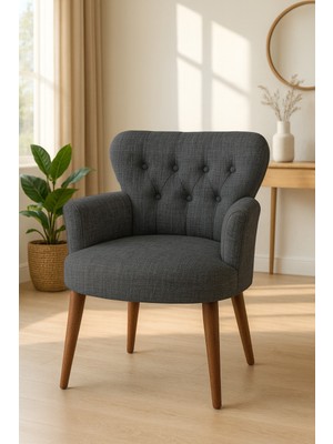 Waterybrook Tekli Berjer Koltuk - Keten Kumaş – Ceviz Ayaklı - 5 Renk Seçeneği