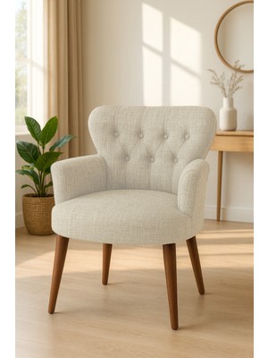 Waterybrook Tekli Berjer Koltuk - Keten Kumaş – Ceviz Ayaklı - 5 Renk Seçeneği