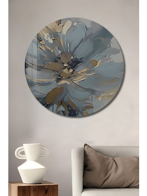 Teona Ahşap Altın Vurgulu Lüks Çiçek Yağlı Boya Görünümlü Ahşap Dekoratif Tablo Yuvarlak Duvar Tablosu