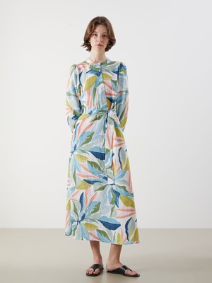 Lc Waikiki Yeni Sezon Hakim Yaka Çiçekli Kuşaklı A Kesim Elbise