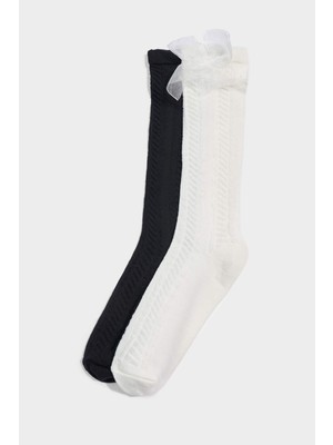 DeFacto Kız Çocuk 2'li Pamuklu Diz Altı Okul Çorabı F7215A8NS