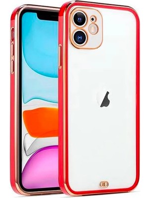 Marsilyan iPhone 12 Mini 5.4inç Gold Çerçeve Kamera Korumalı Bumper KILIF-(5775)