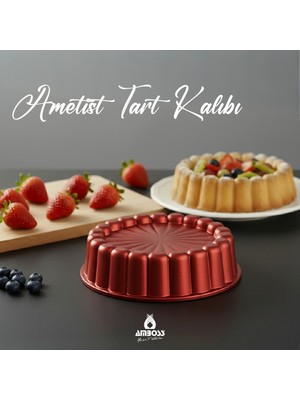 Amboss Ametist 26 cm Döküm Tart Kalıbı Kırmızı Yapışmaz Yüzey ve Eşit Isı Dağılımı ile