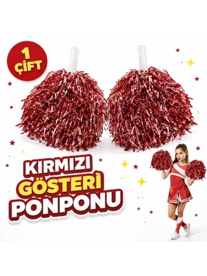 1 Çift ( 2 Adet ) Kırmızı Renk 23 Nisan 19 Mayıs 29 Ekim Okul Gösteri Ponponları Ekstra Dolgun