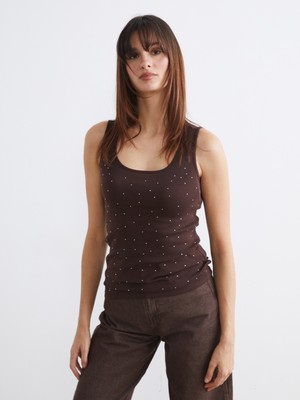 Soulife Büyük Beden Kare Yaka Taşlı Kadın Atlet