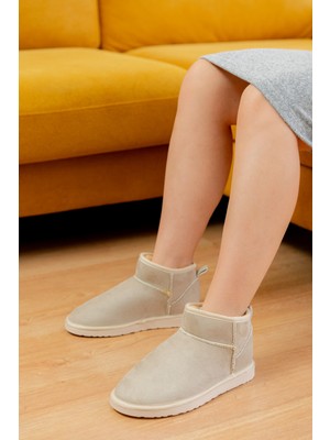 Slipcat Classıc Ultra Mini Platform Chestnut Mini Taba Süet Içi Kürklü Ince Taban Kadın Bot