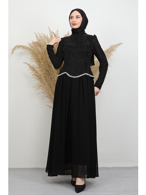 Afife Taşlı Abiye Siyah