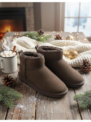 Slipcat Classıc Ultra Mini Platform Chestnut Mini Taba Süet Içi Kürklü Ince Taban Kadın Bot