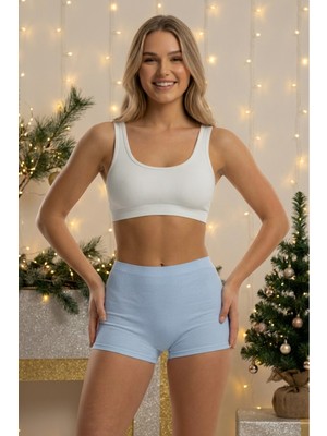 Sensu Kadın Tekli Fitilli Modal Şort Mavi