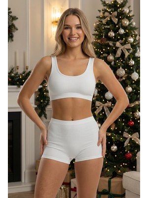 Sensu Kadın Tekli Fitilli Modal Şort Beyaz