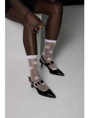 Katia & Bony Kadın Papatya Desenli İnce Soket Çorap Beyaz