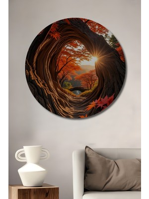 Teona Ahşap Doğanın Masalsı Kapısı Sulu Boya Görünümlü Ahşap Dekoratif Tablo Yuvarlak Duvar Tablosu