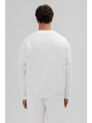 Vamos Basic Bisiklet Yaka Oversize Sweatshirt Ekru