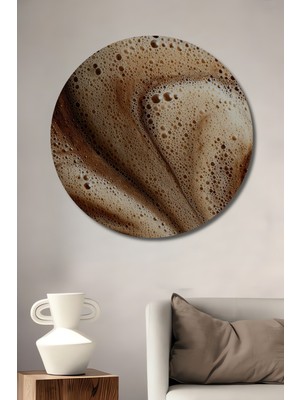 Teona Ahşap Kahve Köpüğü Soyut Sanat Ahşap Dekoratif Tablo Yuvarlak Duvar Tablosu