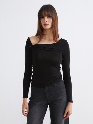 Soulife Kayık Yaka Büzgülü Bluz