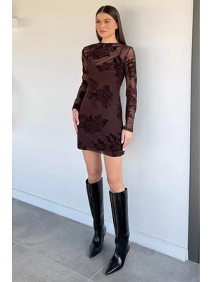 Gülseli Kadın Iç Astarlı Likralı Floglu Tül Elbise P-00020213