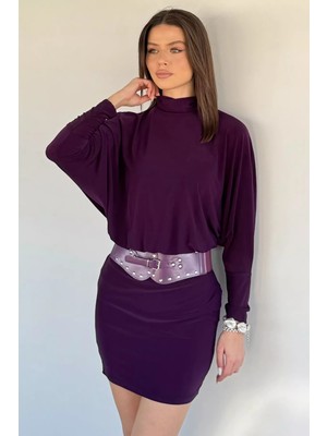 Gülseli Yarasa Kol Kemerli Elbise P-00019765