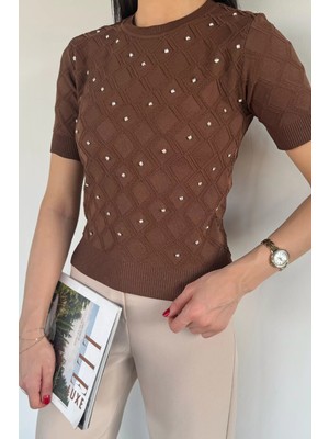 Gülseli Kadın Taşlı Kısa Kol Bluz P-00020162