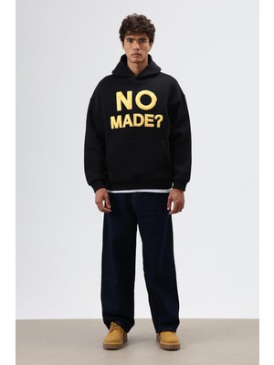 Vamos Oversize Baskılı Kapüşonlu Sweatshirt Siyah